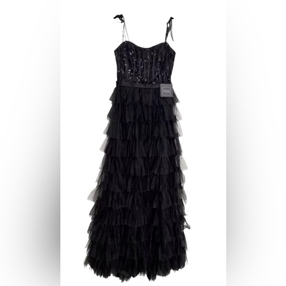 Ieena Mac Duggal Black Sequin Bustier Tier Tulle Prom Formal Ball Gown 16 - Picture 3 of 7